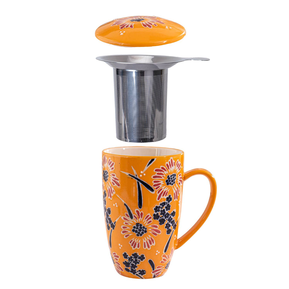 Yellow Flower Design 15oz Tea Mugs with Lid and Infuser