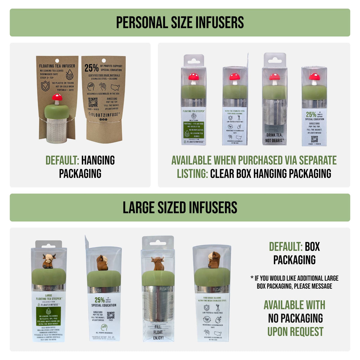 Mushroom | Floating Tea Steeper | Green Base | Red: Earth Green / Candy Apple Red Mushroom