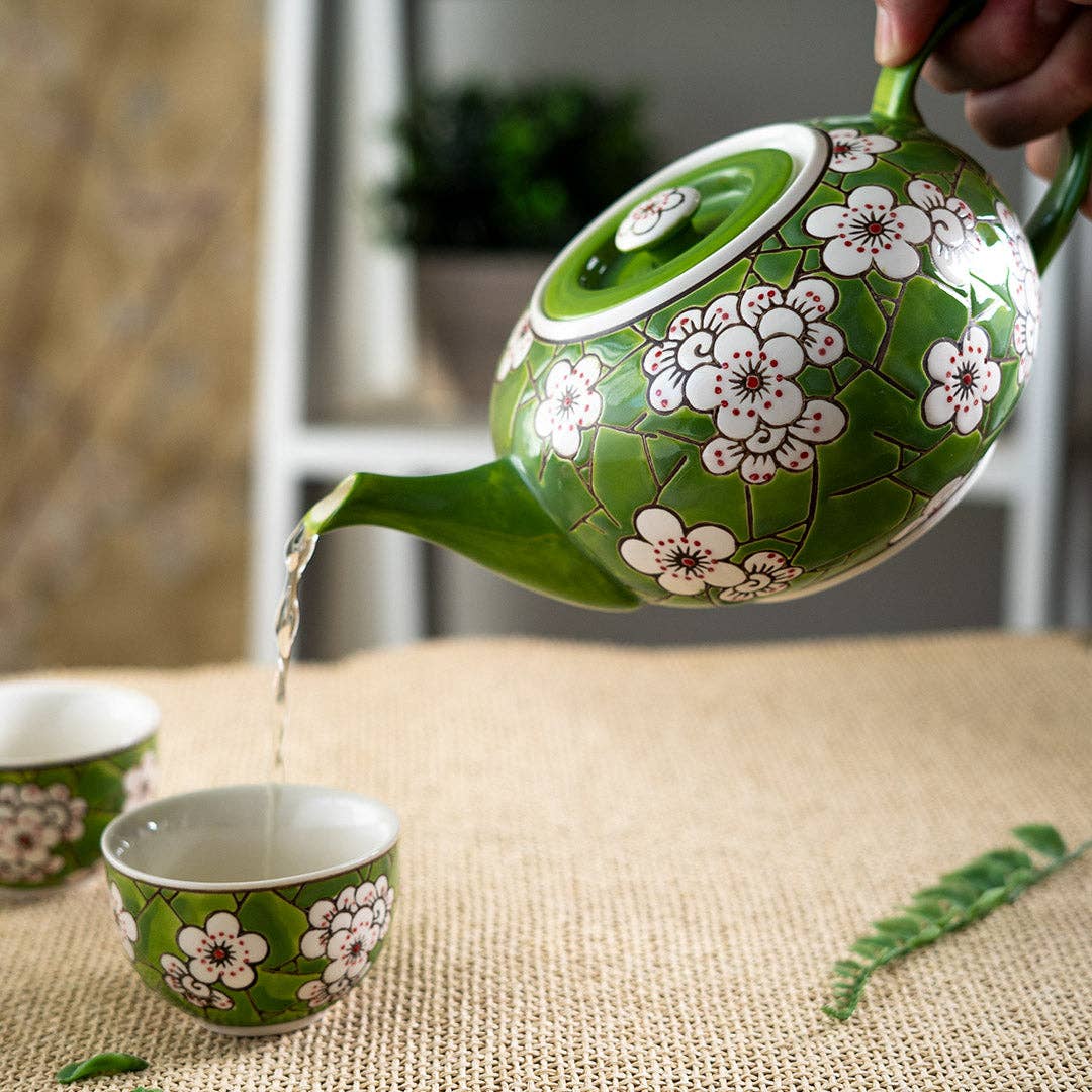 Ume Plum Blossoms Green Tea Set (Tea Pot with 2 Cups)