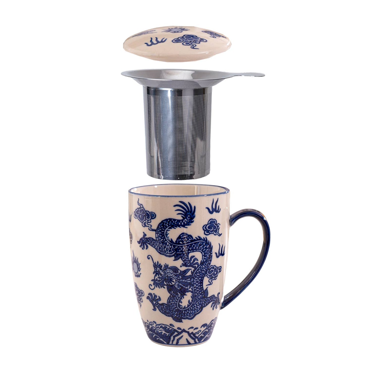 Oriental Ryu Dragon Design 15oz Tea Mugs with Lid and Infuse