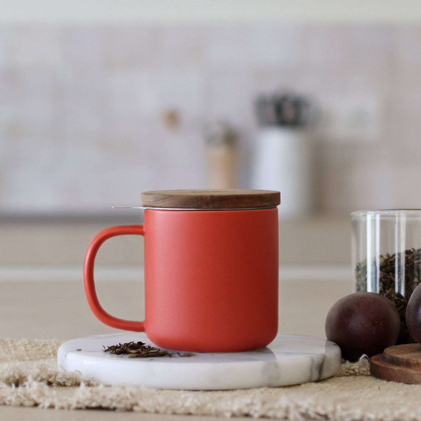 Paprika Stoneware Tea Cup With Steeping Infuser, 10oz