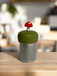 Mushroom | Floating Tea Steeper | Green Base | Red: Earth Green / Candy Apple Red Mushroom