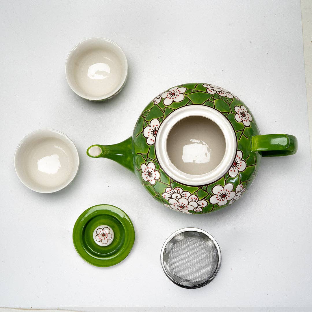 Ume Plum Blossoms Green Tea Set (Tea Pot with 2 Cups)