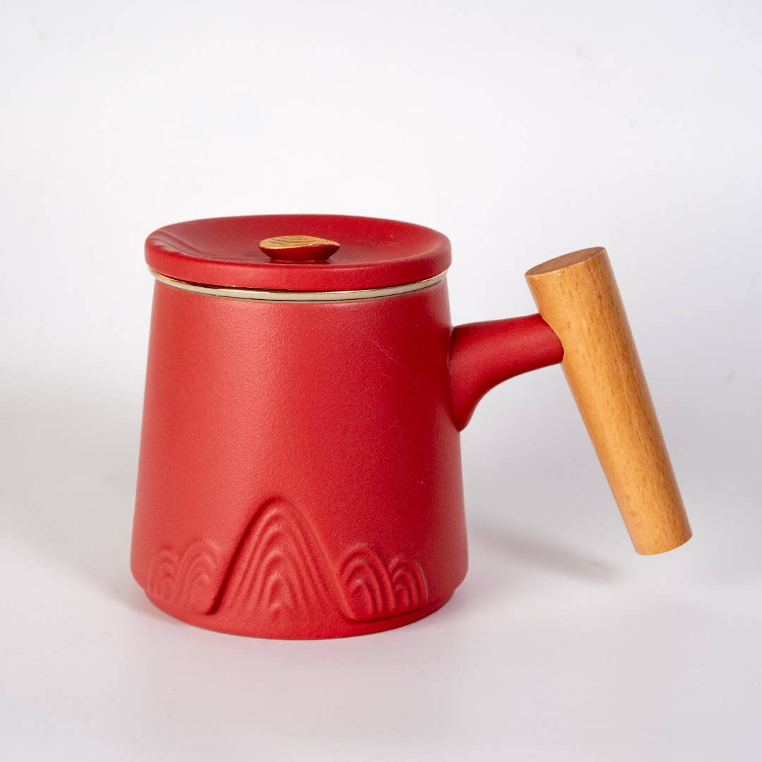 12oz Tea Mugs with Lid and Infuser for Loose Leaf Tea Mountain Range Red (4/48)