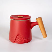 12oz Tea Mugs with Lid and Infuser for Loose Leaf Tea Mountain Range Red (4/48)