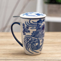 Koi Fish Design 15oz Tea Mugs with Lid and Infuser for Loose Leaf Tea (4/32)