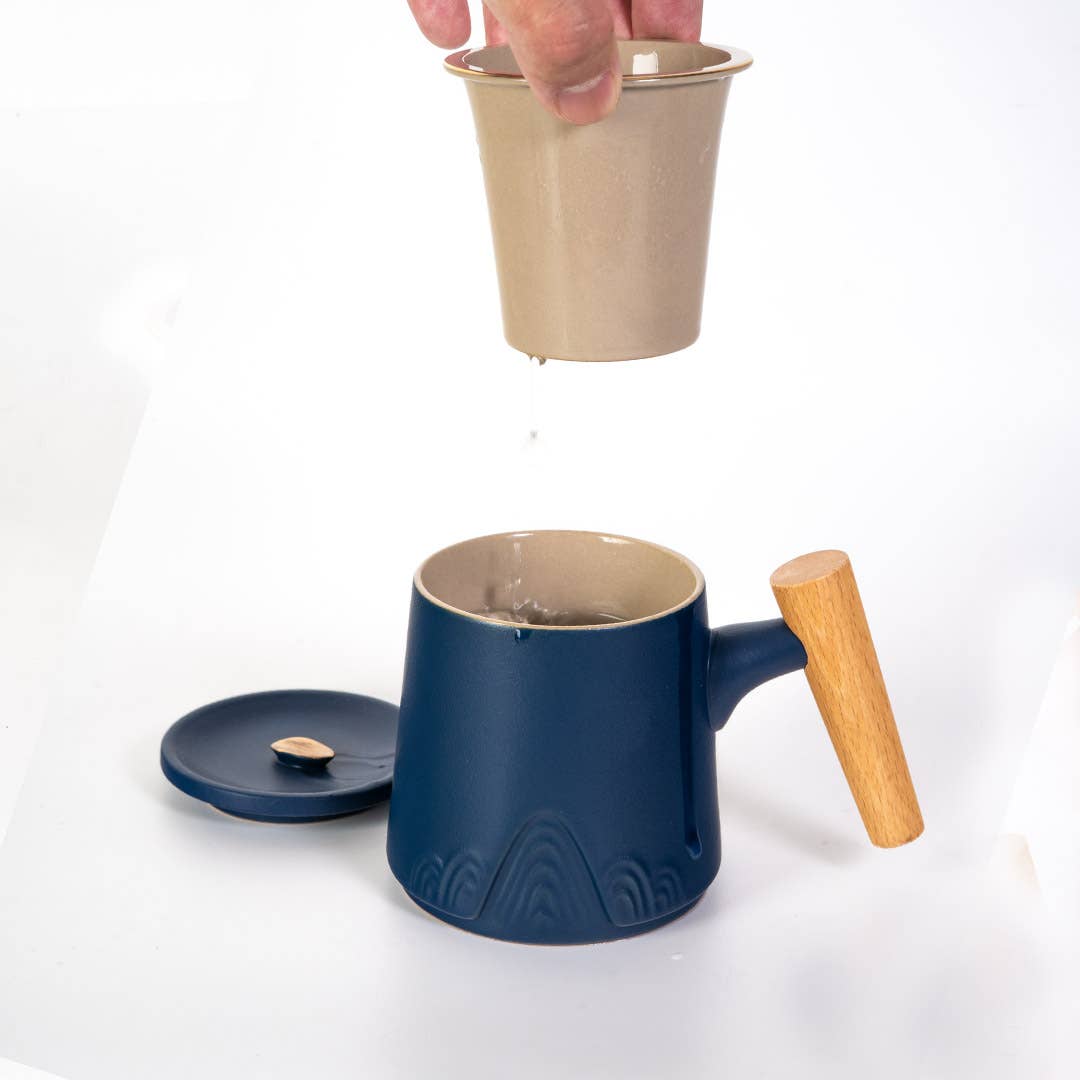 12oz Tea Mugs with Lid and Infuser for Loose Leaf Tea Mountain Range Navy (4/48)