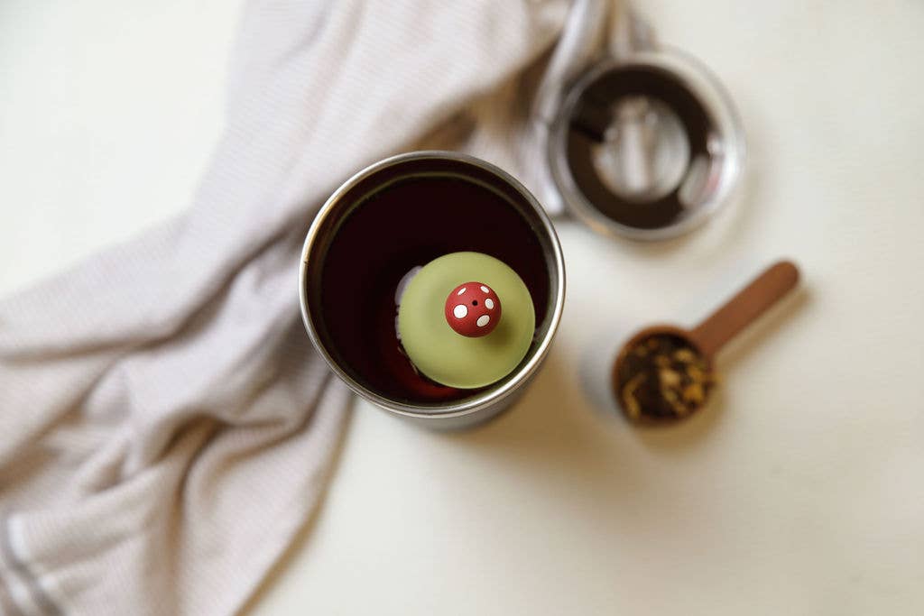 Mushroom | Floating Tea Steeper | Green Base | Red: Earth Green / Candy Apple Red Mushroom