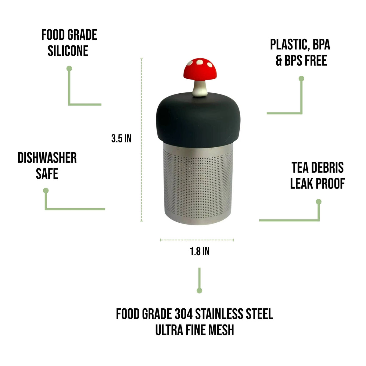 Mushroom | Floating Tea Steeper | Grey Base | Red: Charcoal Grey / Candy Apple Red Mushroom
