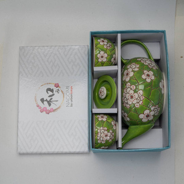 Ume Plum Blossoms Green Tea Set (Tea Pot with 2 Cups)