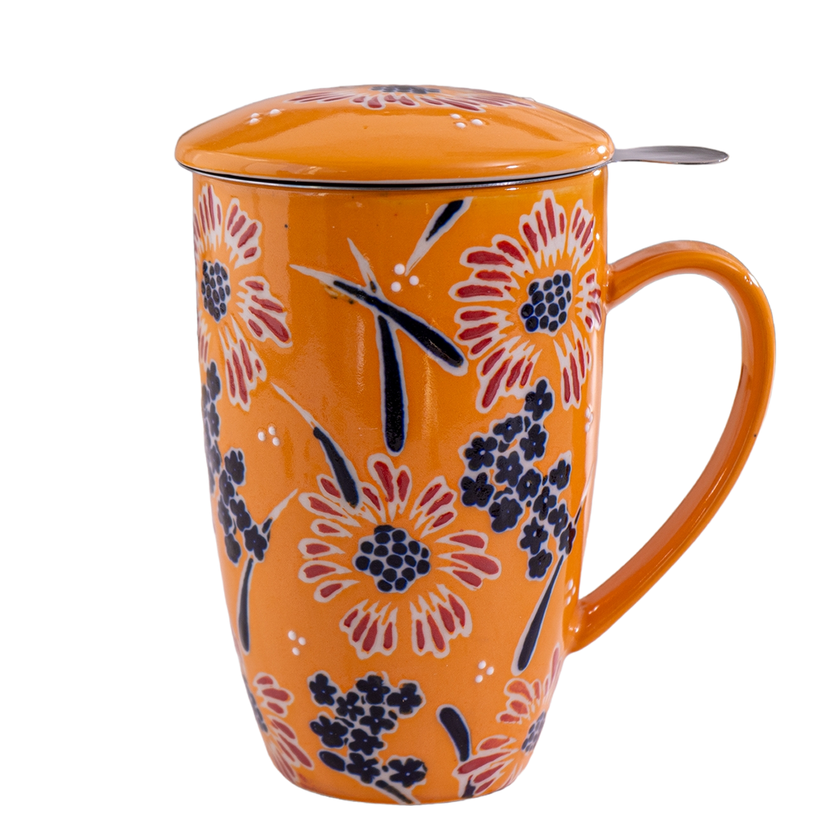 Yellow Flower Design 15oz Tea Mugs with Lid and Infuser