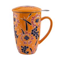 Yellow Flower Design 15oz Tea Mugs with Lid and Infuser