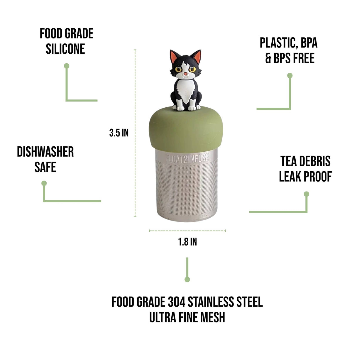 Black & White Cat | Floating Tea Infuser | Green Base