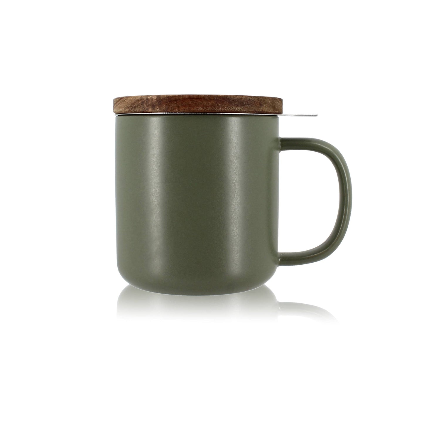 Khaki Stoneware Tea Cup With Steeping Infuser, 10oz