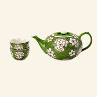 Ume Plum Blossoms Green Tea Set (Tea Pot with 2 Cups)