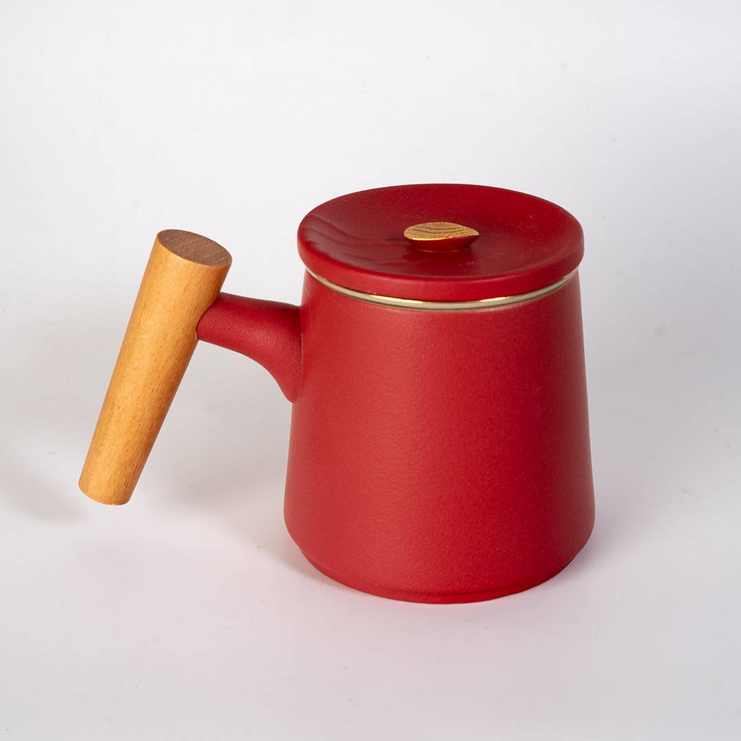 12oz Tea Mugs with Lid and Infuser for Loose Leaf Tea Mountain Range Red (4/48)