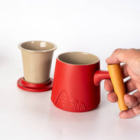12oz Tea Mugs with Lid and Infuser for Loose Leaf Tea Mountain Range Red (4/48)