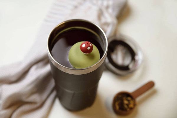 Mushroom | Floating Tea Steeper | Green Base | Red: Earth Green / Candy Apple Red Mushroom