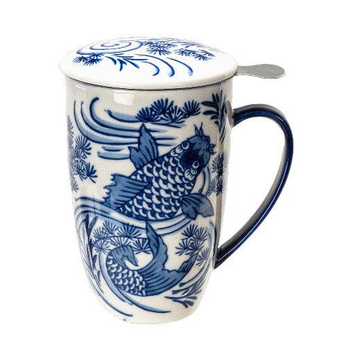 Koi Fish Design 15oz Tea Mugs with Lid and Infuser for Loose Leaf Tea (4/32)