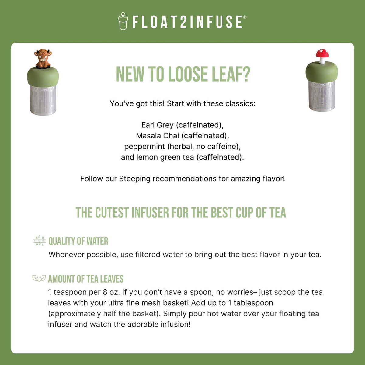 Black & White Cat | Floating Tea Infuser | Green Base