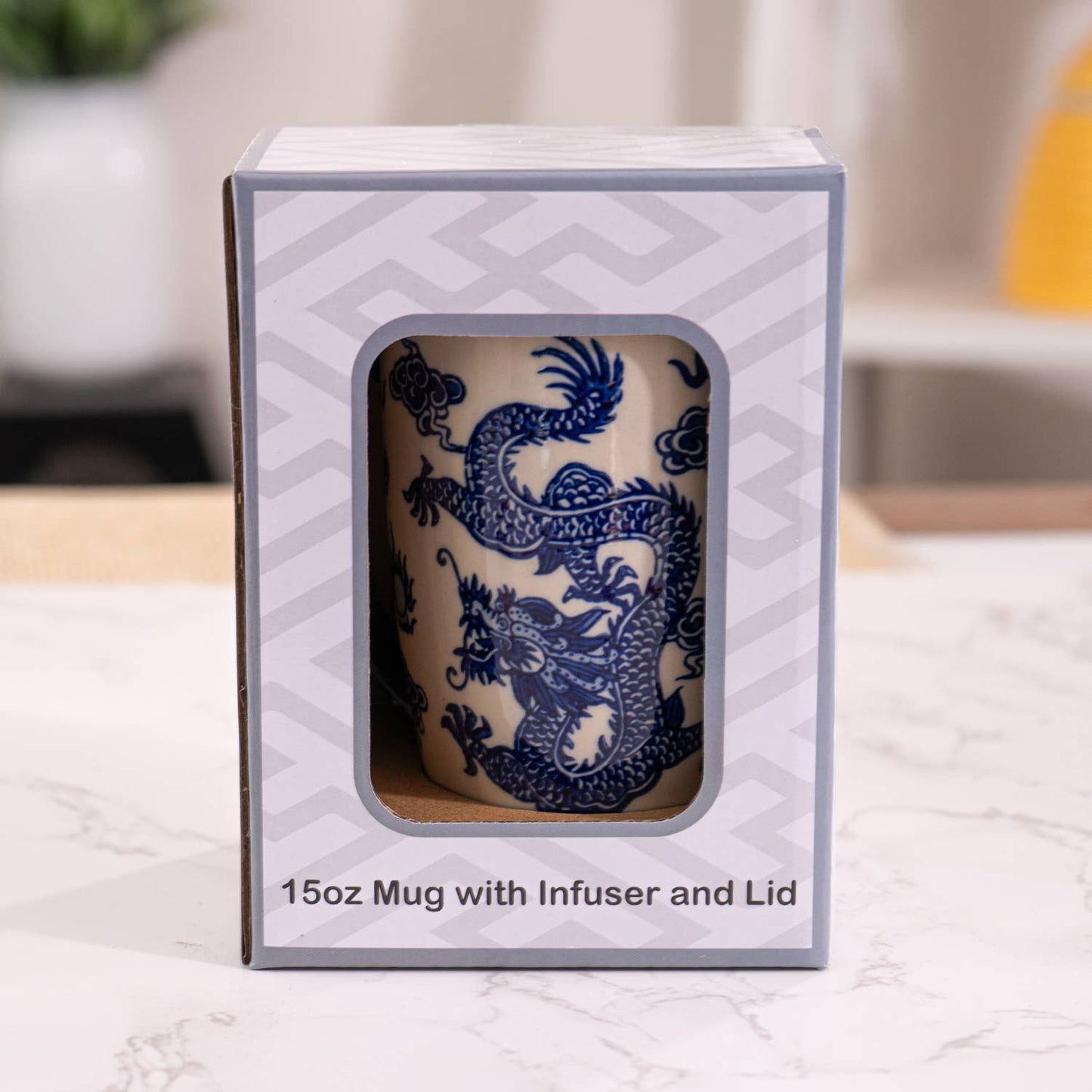 Oriental Ryu Dragon Design 15oz Tea Mugs with Lid and Infuse